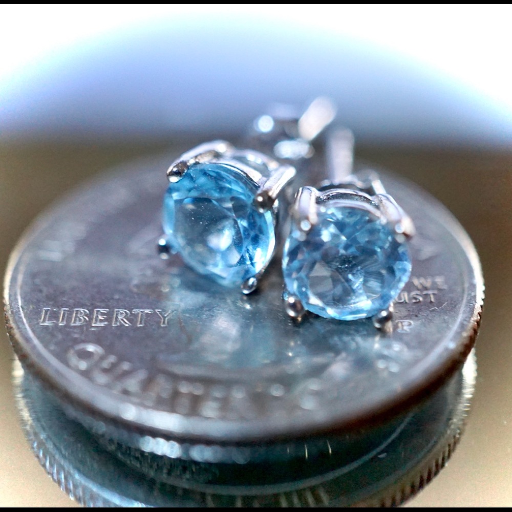 6MM Blue Topaz Stud Earrings in Sterling Silver